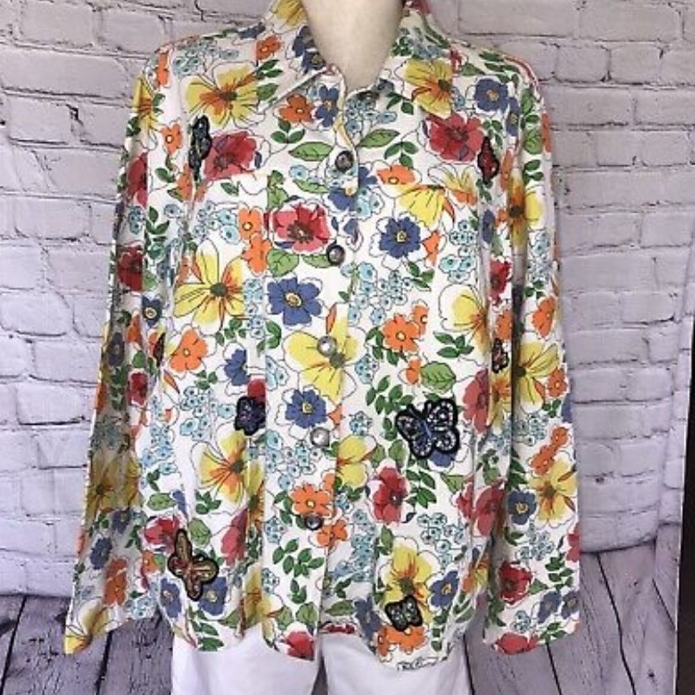 Floral Butterfly Coat Brocade Y2K Embroidered Blazer jacket XL vintage - Picture 2 of 6